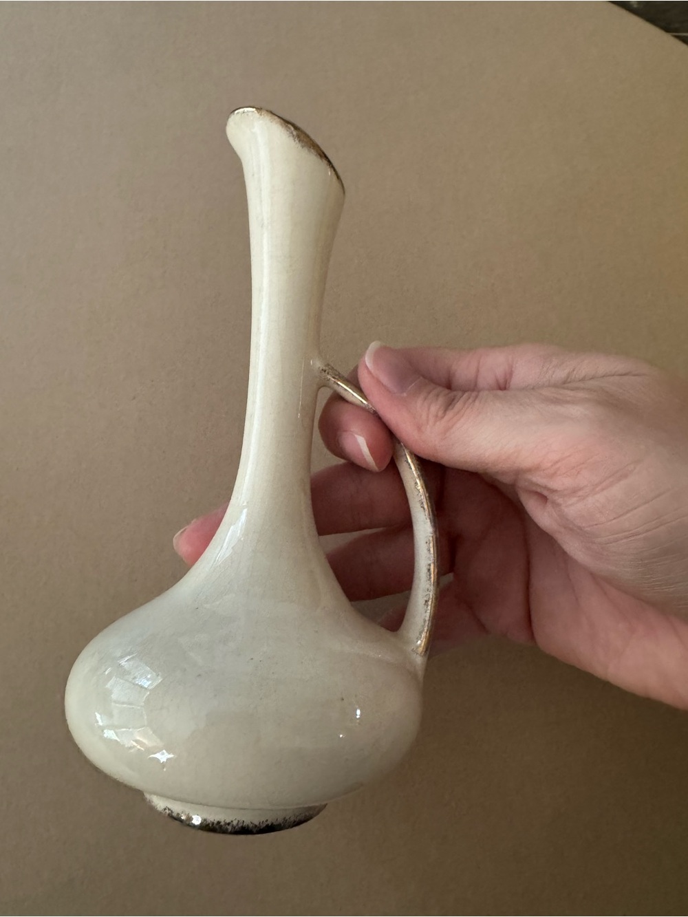 Vintage Ivory Pitcher Vase with 22kt Gold Trim
